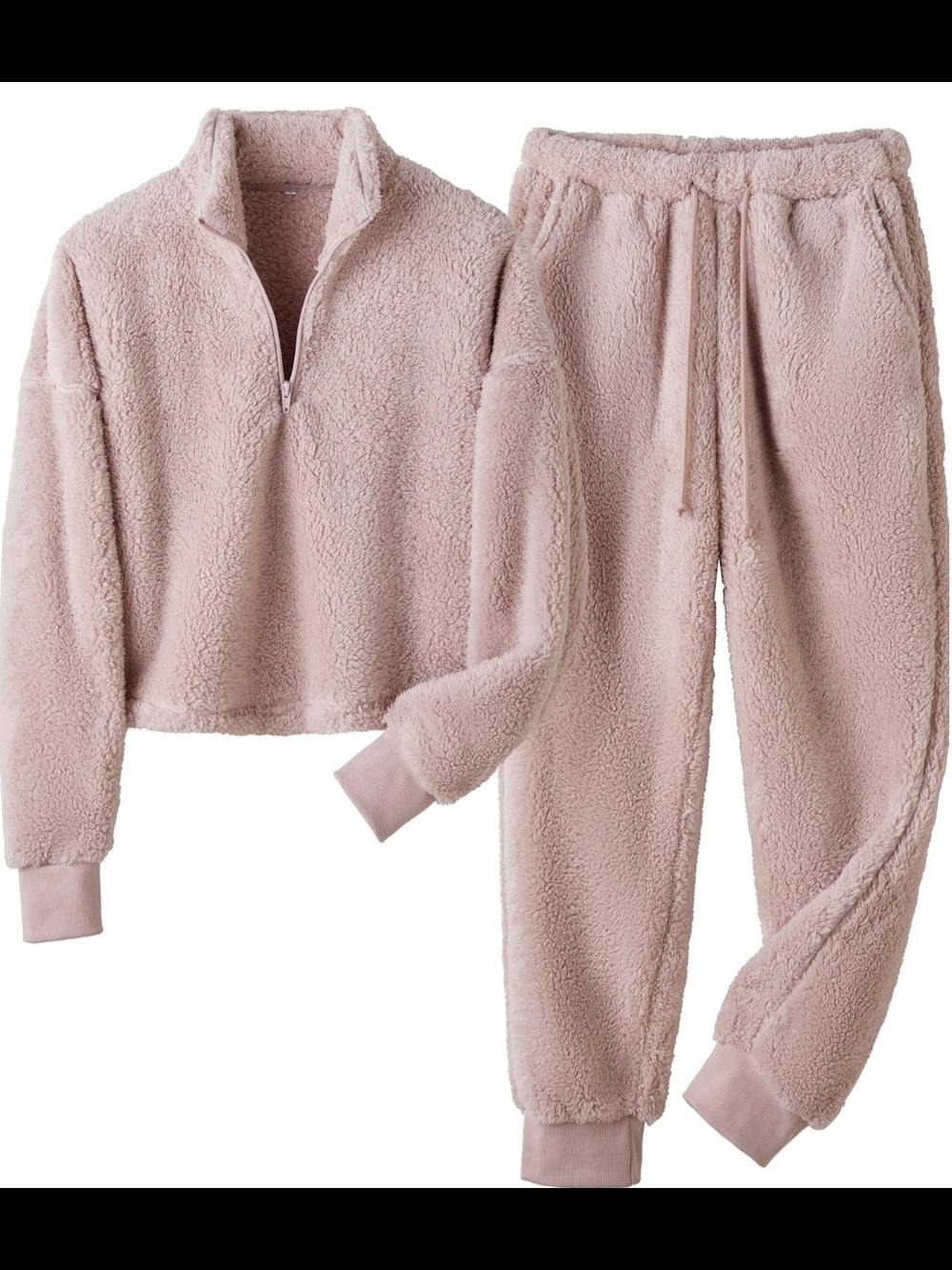 Cozy Plush Sherpa Half-Zip Set in Soft Blush